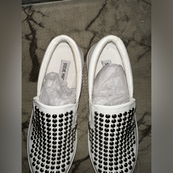 Steve Madden women’s torin white silver studded platform slip on sneaker flats - Picture 7 of 11